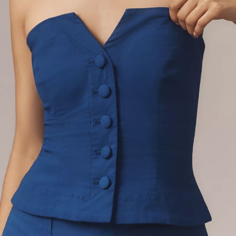 Maeve Strapless Fitted Button-Front Top